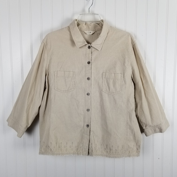 J Jill Embroidered Corduroy Button Front Shirt Lightweight 3/4 Sleeve Pockets - Picture 5 of 11